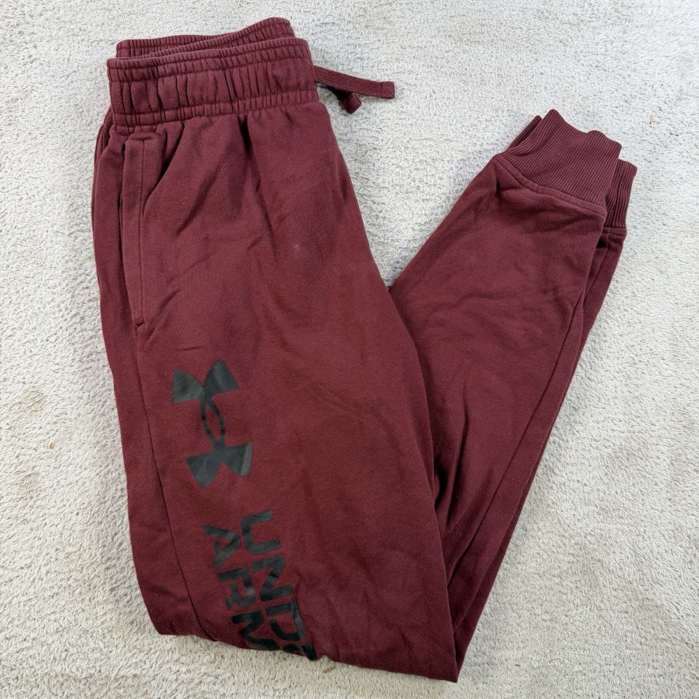 Under Armour Sweatpants Mens Small Maroon Fleece Loose Drawstring Gym Joggers